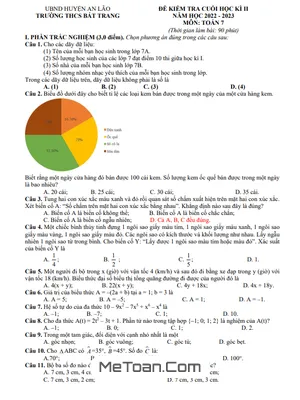 Đề Thi Học Kỳ 2 Môn Toán Lớp 7 Năm 2022 - 2023 Trường THCS Bát Trang - Hải Phòng