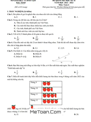 Đề kiểm tra học kỳ 2 Toán 6 năm 2022 - 2023 sở GD&ĐT Bắc Ninh