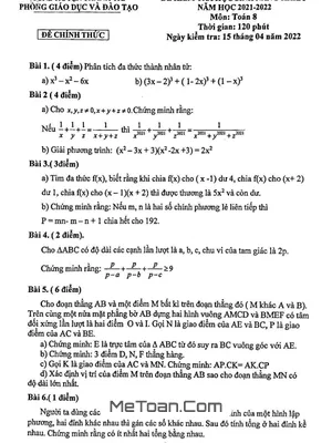 Đề thi học sinh năng khiếu Toán 8 năm 2021 - 2022 phòng GD&ĐT Thanh Trì - Hà Nội