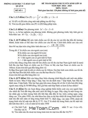 Đề tham khảo tuyển sinh 10 môn Toán 2024 - 2025 phòng GD&ĐT Quận 8 - TP HCM