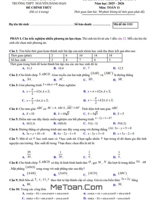 Tải Đề Khảo Sát Lần 1 Toán 11 Năm 2025 - 2026 Trường THPT Nguyễn Đăng Đạo, Bắc Ninh (Kèm Lời Giải Chi Tiết)