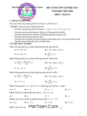 Đề cương Ôn thi Toán 9 Học kì 1: THCS Lê Quang Cường, TP. HCM (2025-2026)