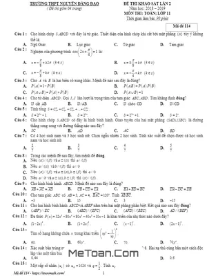 Đề khảo sát lần 2 Toán 11 năm 2018 - 2019 trường Nguyễn Đăng Đạo - Bắc Ninh