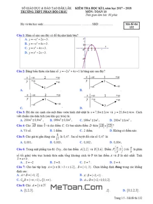 Đề thi HK1 Toán 10 năm học 2017 - 2018 trường THPT Phan Bội Châu - Đắk Lắk (có đáp án)