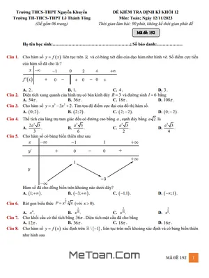 Đề kiểm tra Toán 12 năm 2023 – 2024 trường Nguyễn Khuyến & Lê Thánh Tông – TP HCM