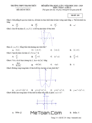 Đề kiểm tra KSCL lần 2 Toán 12 năm 2018 – 2019 trường Thanh Thủy – Phú Thọ