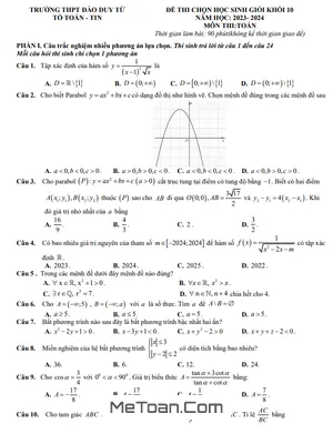 Đề thi chọn HSG Toán 10 năm 2023 – 2024 trường THPT Đào Duy Từ – Thanh Hóa