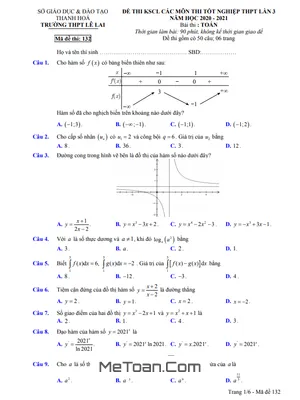 Đề KSCL Toán Thi Tốt Nghiệp THPT 2021 Lần 3 Trường THPT Lê Lai – Thanh Hóa