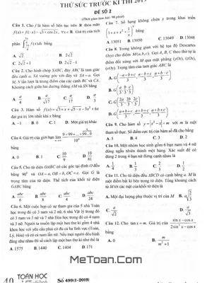 Đề thử sức trước kỳ thi THPT Quốc gia 2019 môn Toán – Toán Học Tuổi Trẻ (Đề số 2)