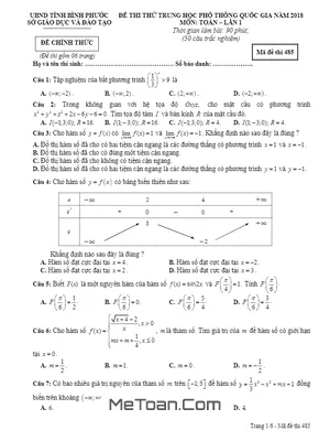 Đề thi thử Toán THPT Quốc gia 2018 sở GD&ĐT Bình Phước lần 1 có đáp án