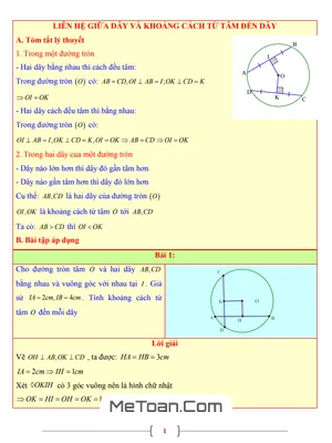 Tài Liệu Ôn Tập Toán 9: Dây Và Khoảng Cách Từ Tâm Đến Dây