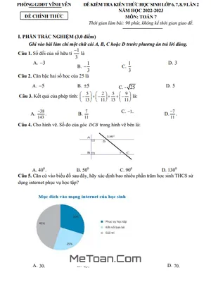 Đề kiểm tra Toán 7 lần 2 năm học 2022 - 2023 phòng GD&ĐT Vĩnh Yên - Vĩnh Phúc