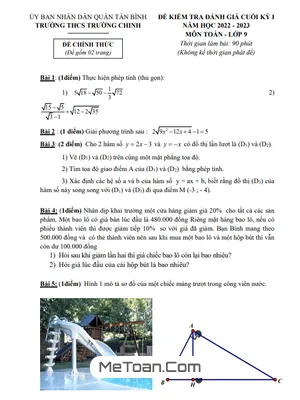 Đề thi học kỳ 1 Toán lớp 9 năm 2022 - 2023 trường THCS Trường Chinh - TP HCM có lời giải
