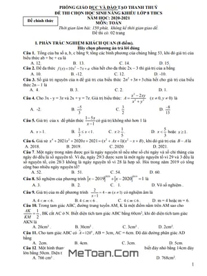 Đề thi HSG Toán 8 năm 2020 - 2021 phòng GD&ĐT Thanh Thủy - Phú Thọ
