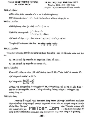 Đề thi chọn học sinh giỏi Toán 9 năm 2024 - 2025 phòng GD&ĐT Thanh Chương - Nghệ An