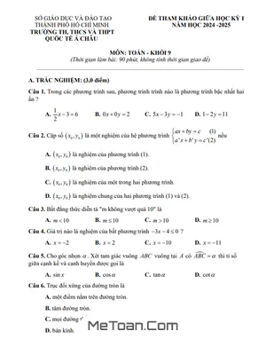 Trọn bộ 12 Đề thi tham khảo giữa kì 1 Toán 9 năm 2024 - 2025 phòng GD&ĐT Quận 3 - TP HCM
