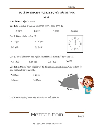 Bộ 5 Đề Thi Giữa Học Kì 2 Môn Toán Lớp 3 (Kết Nối Tri Thức)
