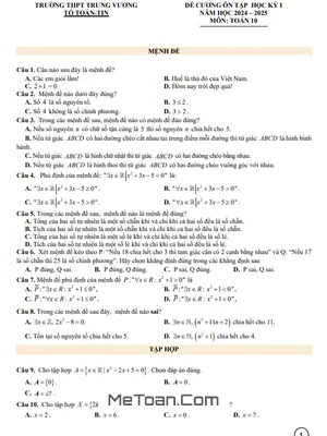 Đề Cương Ôn Tập Cuối Kỳ 1 Toán 10 Năm 2024 - 2025 Trường THPT Trưng Vương - Bình Định