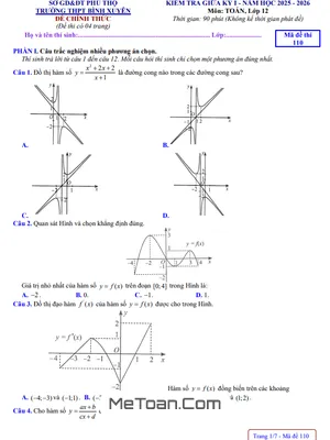 Tải Đề Thi Giữa Kỳ 1 Toán 12 Năm 2025-2026 THPT Bình Xuyên, Phú Thọ (Có Đáp Án)