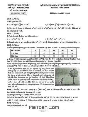 Đề thi học kỳ 1 Toán 8 năm học 2025 – 2026 tại trường THPT Chuyên Hà Nội – Amsterdam