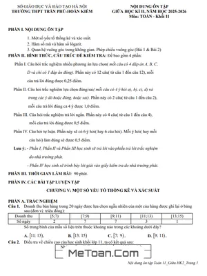 Ôn tập giữa học kì 2 Toán 11 năm 2025 – 2026 trường THPT Trần Phú – Hà Nội