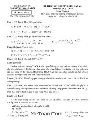 Đề Thi Tuyển Chọn Học Sinh Giỏi Toán 6 Năm 2025-2026 Xã Nga An, Thanh Hóa