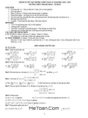 Ôn tập thi HK2 Toán 11 năm 2018 - 2019 trường THPT Thành Nhân - TP HCM