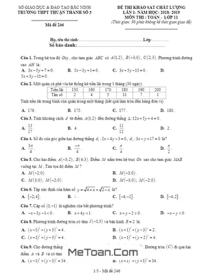 Đề thi KSCL Toán 11 năm 2018 – 2019 trường Thuận Thành 3 – Bắc Ninh lần 1