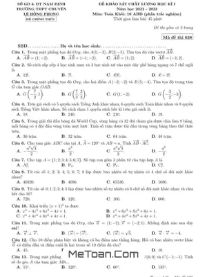 Đề HK1 Toán 10 năm 2022 – 2023 trường chuyên Lê Hồng Phong – Nam Định