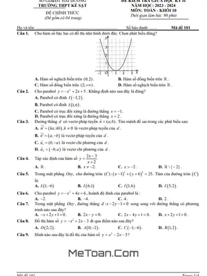 Đề Thi Giữa Kỳ 2 Toán 10 Năm 2023 - 2024 Trường THPT Kẻ Sặt - Hải Dương