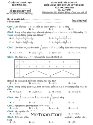 Đề thi khảo sát chất lượng Toán 12 năm 2022 – 2023 Sở GD&ĐT Ninh Bình