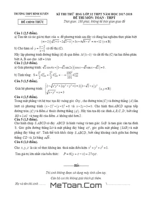 Đề thi thử HSG Toán 12 THPT năm học 2017 - 2018 trường THPT Bình Xuyên - Vĩnh Phúc (Có Lời Giải)