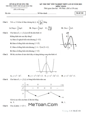 Đề thi thử tốt nghiệp THPT 2021 môn Toán lần 2 trường THPT Thị xã Quảng Trị
