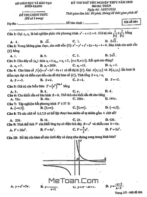 Đề thi thử tốt nghiệp THPT 2020 môn Toán sở GD&ĐT Kiên Giang (có đáp án)