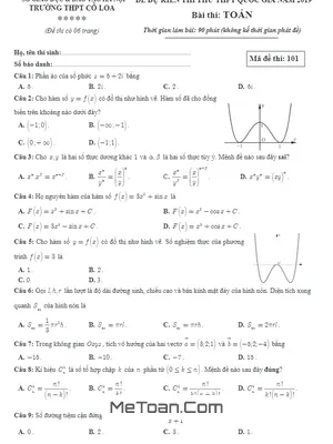 Đề Toán dự kiến thi thử THPT Quốc gia 2019 trường THPT Cổ Loa – Hà Nội