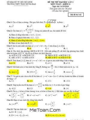 Đề thi thử THPT Quốc gia 2017 môn Toán trường Trần Hưng Đạo – TP.HCM lần 2