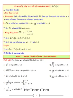 Căn thức bậc hai và hằng đẳng thức √A² = -A- - Toán 9