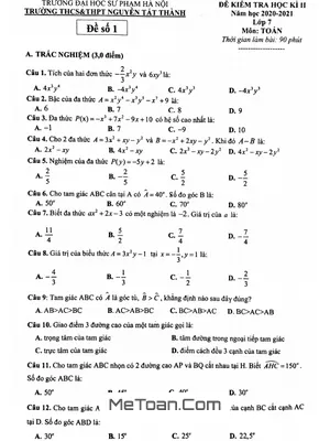 Đề thi HK2 Toán 7 năm 2020 - 2021 trường Nguyễn Tất Thành - Hà Nội