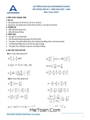 Đề Cương Ôn Tập Cuối Học Kì 1 Môn Toán Lớp 7 Năm Học 2025 - 2026 Trường Archimedes School Hà Nội
