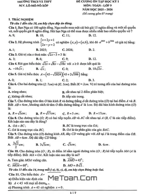 Đề Cương Ôn Tập Cuối Kỳ 1 Toán 9 Năm Học 2025 - 2026 Trường M.V. Lômônôxốp Hà Nội