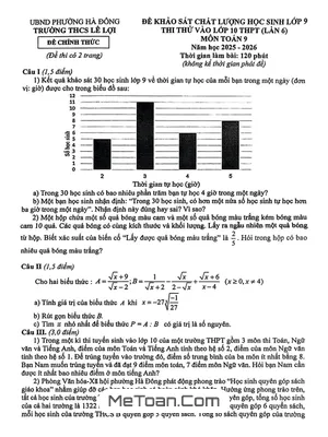 Đề Khảo Sát Chất Lượng Thi Thử Vào Lớp 10 Môn Toán Lần 6 Năm Học 2025-2026 Trường THCS Lê Lợi – Hà Nội