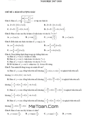 Đề Cương Ôn Tập HK1 Môn Toán 11 Năm Học 2017 - 2018 Trường THPT Chu Văn An - Hà Nội