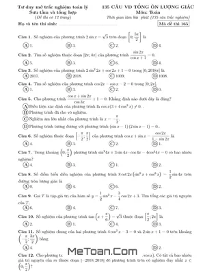 135 Câu Vận Dụng Cao Hàm Số Lượng Giác Và Phương Trình Lượng Giác Ôn Thi THPT Môn Toán