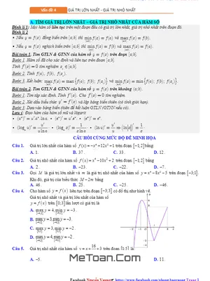 Tổng Ôn Tập TN THPT 2020 Môn Toán: Giá Trị Lớn Nhất Và Giá Trị Nhỏ Nhất Của Hàm Số