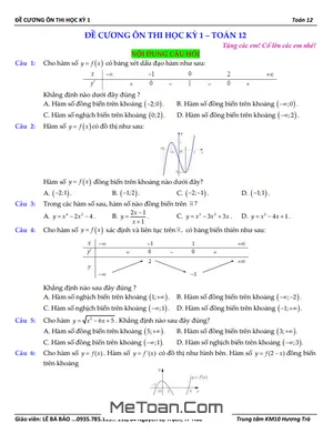 295 Câu Trắc Nghiệm Ôn Thi Học Kỳ 1 Toán 12 - Lê Bá Bảo