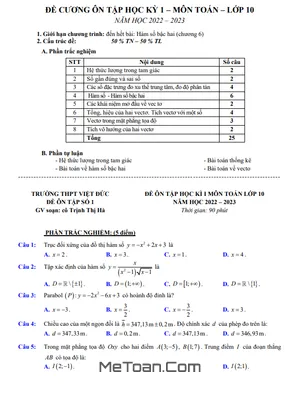 Đề Ôn Tập Học Kì 1 Toán 10 Năm 2022 - 2023 Trường THPT Việt Đức - Hà Nội