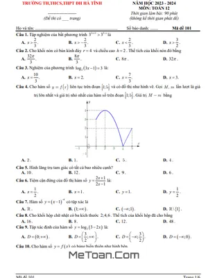 Đề thi học kì 1 Toán 12 năm 2023 - 2024 trường TH-THCS-THPT Đại học Hà Tĩnh