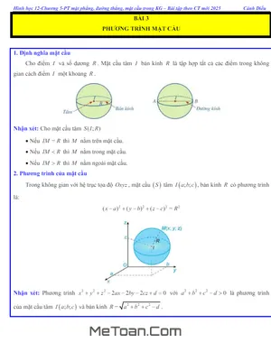 Các Dạng Bài Tập Phương Trình Mặt Cầu Toán 12 Cánh Diều