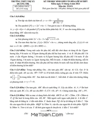 Đề thi học sinh giỏi Toán 10 năm 2022 - 2023 trường THPT Thị xã Quảng Trị