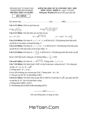 Đề thi học kì 2 Toán 11 năm 2019 - 2020 trường THPT An Nghĩa - TP HCM